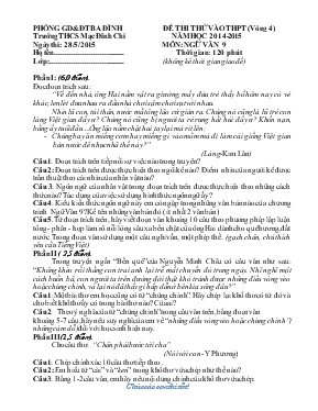 Đề thi thử vào THPT (vòng 4) năm học 201 4- 2015 môn Ngữ văn 9